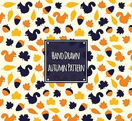 秋季松鼠和橡子樹葉無縫背景矢量圖