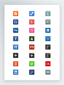 圆角形社交媒体网站标志图标集