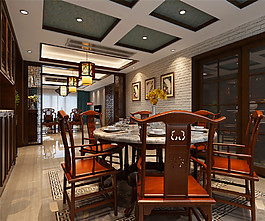 中式室內(nèi)餐廳背景墻效果圖