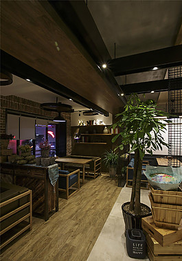 日式時尚文雅木制隔斷餐廳工裝裝修效果圖