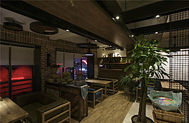 日式清雅餐廳木制餐桌椅工裝裝修效果圖