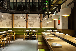 復(fù)古室內(nèi)餐廳餐桌效果圖