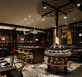 復(fù)古室內(nèi)餐廳餐桌效果圖