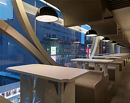 創(chuàng)意室內(nèi)餐廳餐桌落地窗效果圖