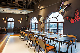 創(chuàng)意室內(nèi)餐廳餐桌背景墻效果圖