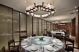中式室內(nèi)餐廳吊燈效果圖