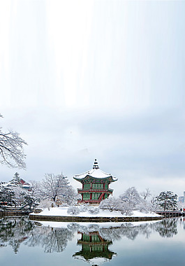 冬季雪天亭子背景