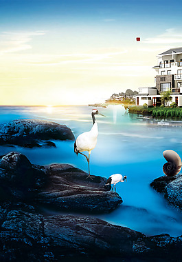 小清新海滨别墅背景