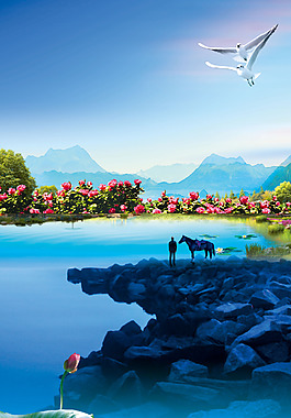 夢幻湖泊荷塘背景