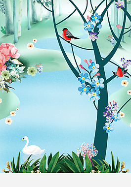 小清新河流花鳥背景