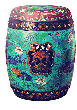 古代彩色荷花圖案圓凳圖案元素