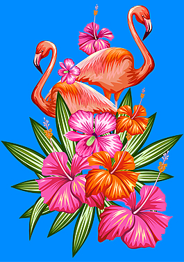 美麗的火烈鳥的花朵插畫