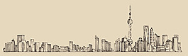 手绘建筑banner背景素材