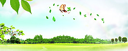 清新綠色樹葉banner背景素材