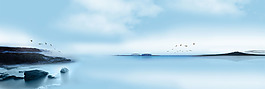 簡約藍(lán)色大海banner背景素材