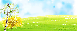 唯美田野大樹春季banner背景素材