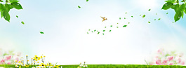 清新綠色樹葉banner背景素材