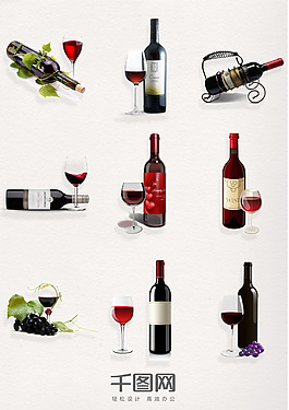 紅酒瓶與酒杯元素圖案
