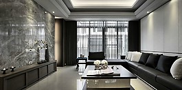 灰色調(diào)客廳大理石背景裝修效果圖