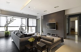 灰色調客廳電視背景墻裝修效果圖
