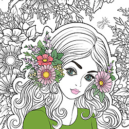 時(shí)尚手繪花朵和美女插畫(huà)