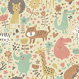 清新密集圖案手繪動物壁紙圖案裝飾設(shè)計(jì)