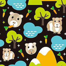 手繪黑底色動物壁紙圖案裝飾設(shè)計