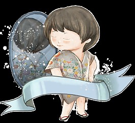 手繪可愛照鏡子女孩裝飾圖案