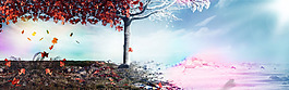 紅色樹葉banner背景素材
