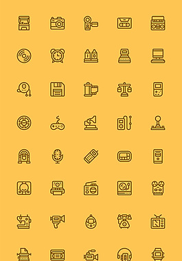 40枚復(fù)古電子圖標(biāo)sketch素材