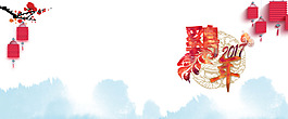 红色鸡年灯笼banner背景素材