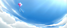 手繪風(fēng)箏藍(lán)色天空banner背景素材