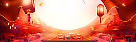 中国风红色灯笼banner背景素材