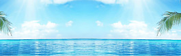 清新藍(lán)色大海椰樹banner背景素材