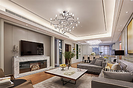 客廳現(xiàn)代電視簡歐效果圖