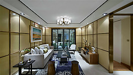 吊燈客廳現代簡歐效果圖