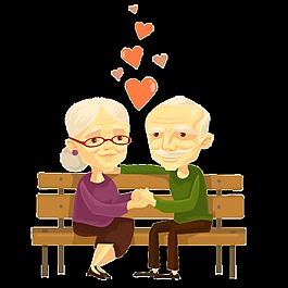 手繪卡通老人情侶素材