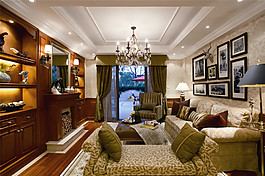 復(fù)古風(fēng)格客廳水晶吊燈裝修效果圖