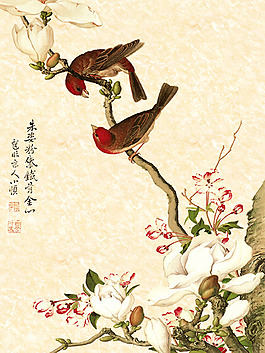 中國風花鳥畫PSD圖片