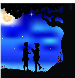 夜晚大樹(shù)下的情侶插畫