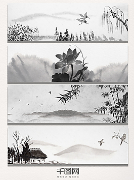 中国风水墨山水画banner海报背景