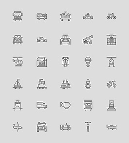 30枚運(yùn)輸工具線性圖標(biāo)sketch素材