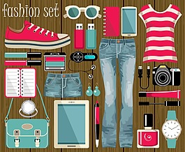 時(shí)尚彩色夏天女性用品插畫