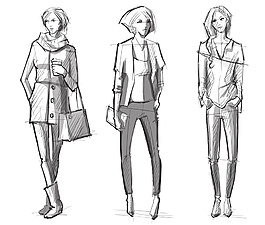 素描手繪女性時裝模特