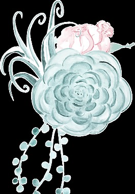 手繪復(fù)古水墨花朵png透明素材