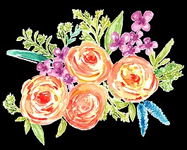 水彩復(fù)古玫瑰花png透明素材