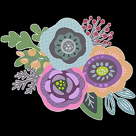 三朵盛開花卉png透明素材