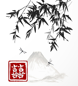 水墨畫(huà)中式婚禮邀請(qǐng)卡背景