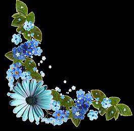 手繪花園藍色圍墻花png透明素材