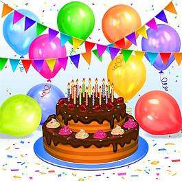 蛋糕和彩色生日氣球圖片